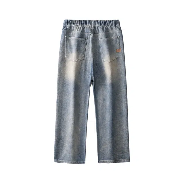 雅鹿 水洗耐磨怀旧宽松牛仔裤 男款