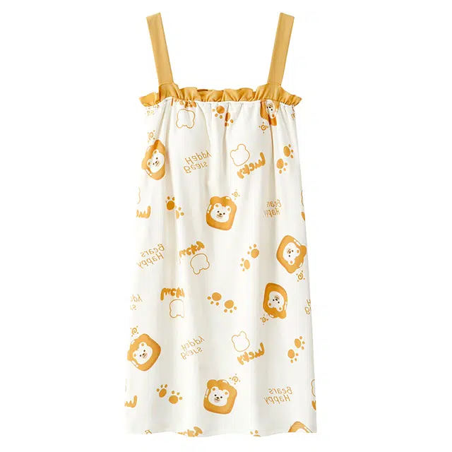 雅鹿 纯棉舒适透气自带胸垫无袖吊带睡裙 女款 白色