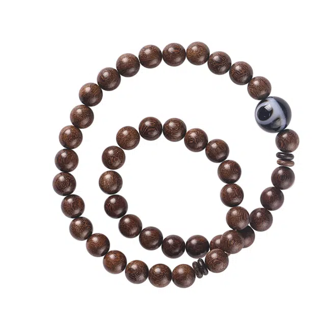 九隆古 新中式 国潮 双圈叠戴盘玩 优雅缠绕佛珠转运文玩 木质 手串 男女同款情侣款 金丝檀木