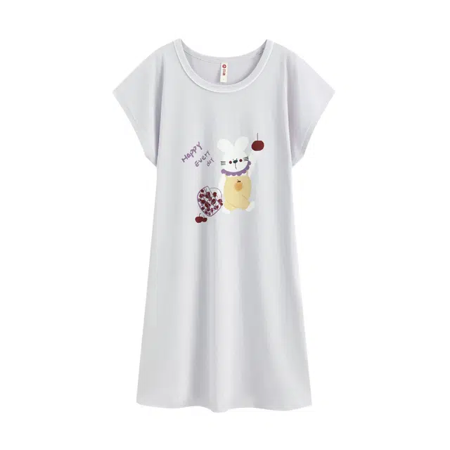 芬腾 圆领舒适透气套头短袖睡裙 女款 香芋紫