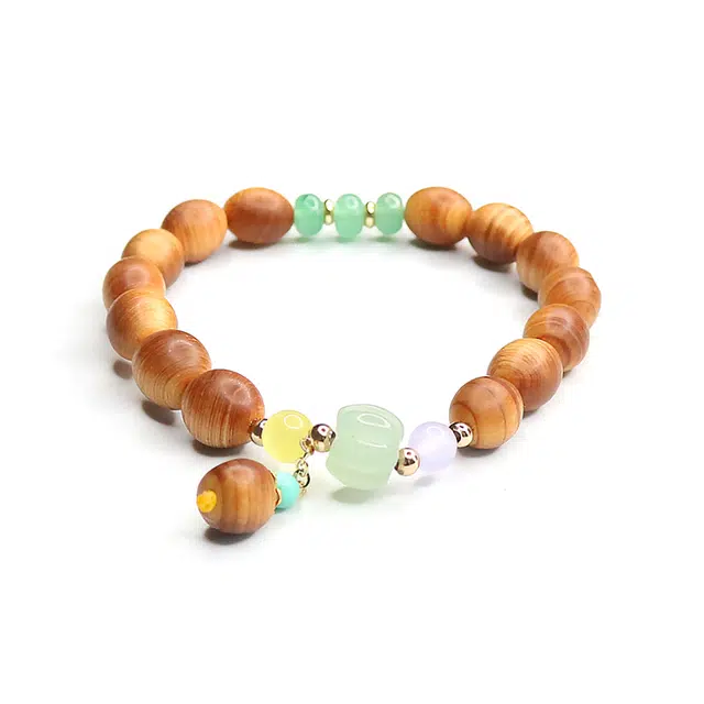 宝罗拉 文玩 米珠配玉石南瓜 木作 手串 男女同款情侣款 崖柏