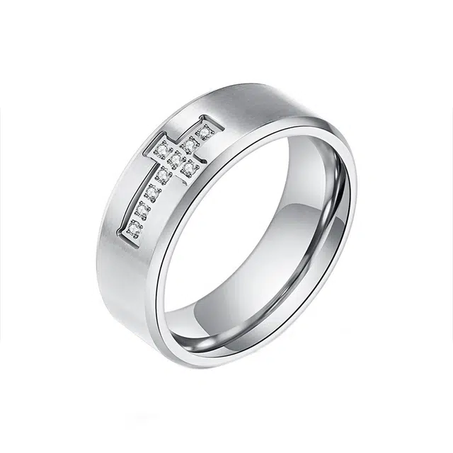 克兰茜 轻奢十字架设计简约潮流冷淡风 钛钢 戒指 男女同款情侣款 银色