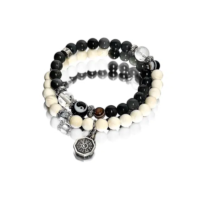 饰伴 黑白转运珠平安招财新中式国潮时尚 玻璃 手串 男女同款情侣款