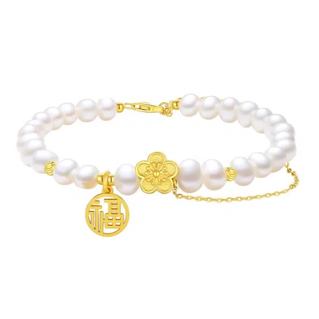 贝诗珠宝桃花福牌新中式国潮转运珠福运招桃花 淡水珍珠 手链 女款