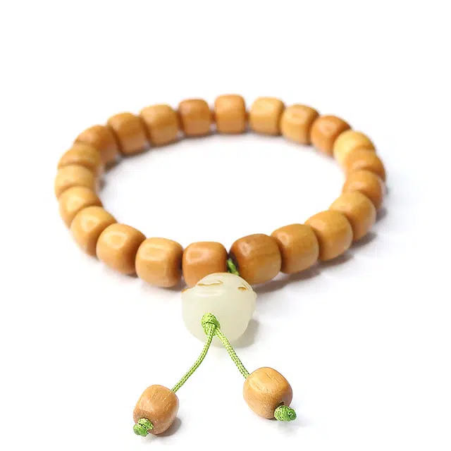 宝罗拉 檀香木带白玉炭烧猫咪 木作 手串 男女同款情侣款 檀木