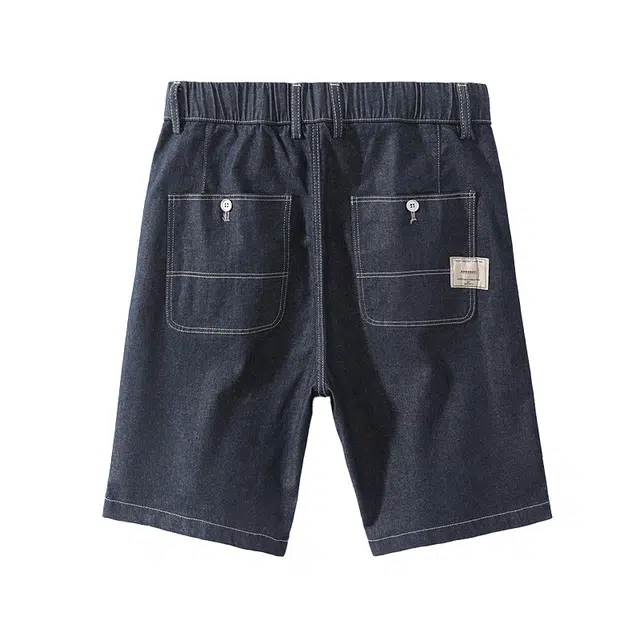 雅鹿 纯色简约潮牌中腰系带宽松百搭时尚五分牛仔短裤 男款 蓝色