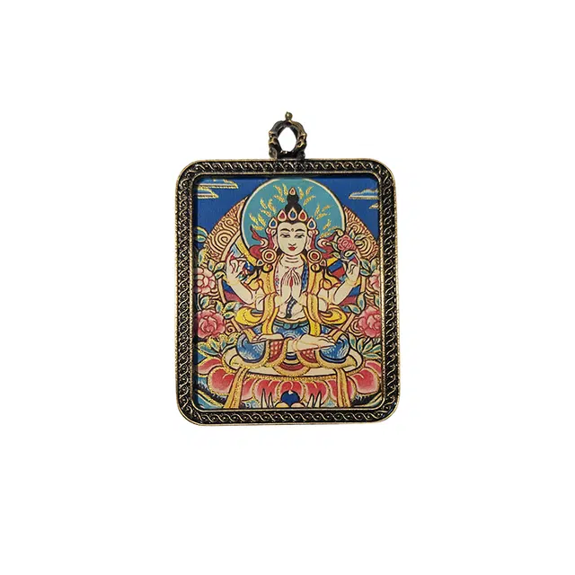玉临门 四臂观音 国风藏式唐卡 名族风守护纳福编绳配饰 合金 吊坠 男女同款情侣款