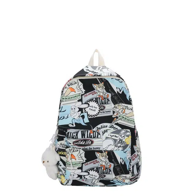 格安诺 个性涂鸦卡通大容量男包韩版大学生背包初中生少女 尼龙 双肩包