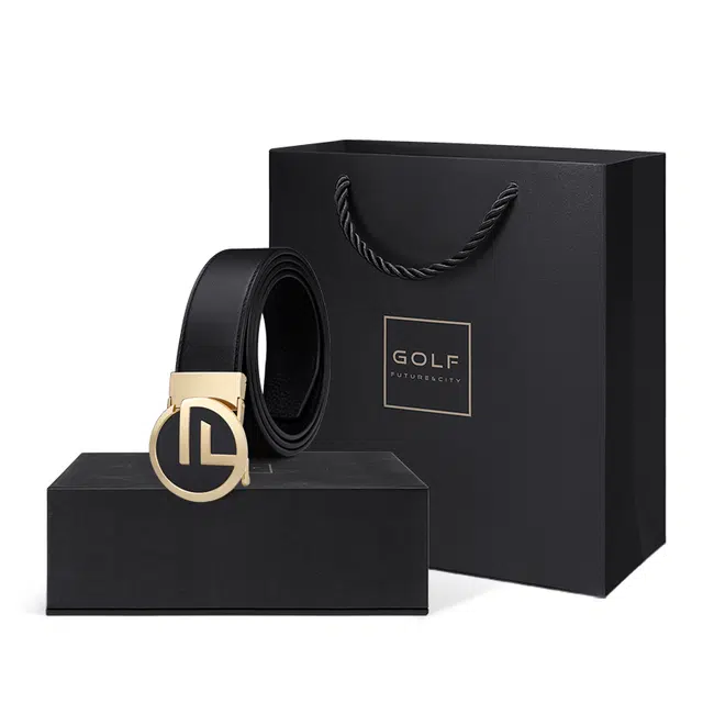 GOLF G Buckle Leather Belt Black Gunmetal Gold