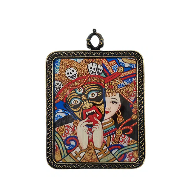 玉临门 国潮复古民族风前世今生唐卡热贡手绘 合金 吊坠 男女同款情侣款