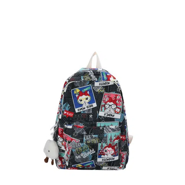 格安诺 个性女大男大学生网红设计感小众韩版新涂鸦街头潮流高中生背包 尼龙 双肩包