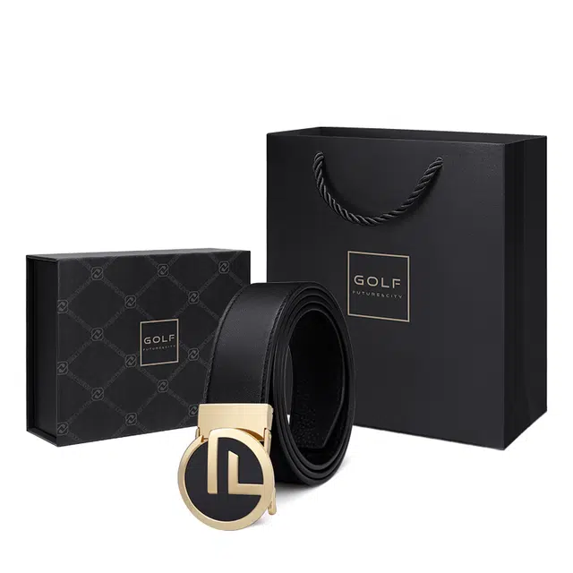 GOLF G Buckle Leather Belt Black Gunmetal Gold