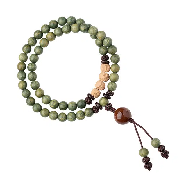 万娜 复古中式国潮民族风流苏时尚百搭 檀木 手串 男女同款情侣款 绿檀 森系清新淡雅佛珠念珠文玩盘玩檀香串珠手饰