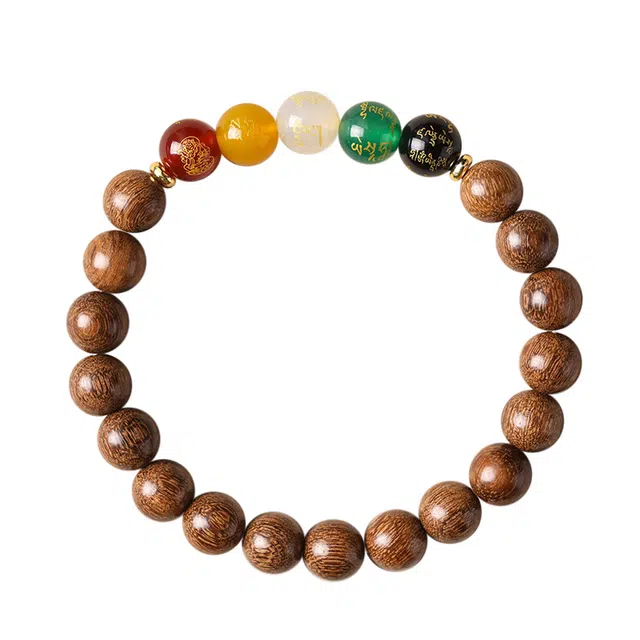 九隆古 五路财神新中式国潮古典小众文玩佛珠 木作 手串 男女同款情侣款 金丝檀木