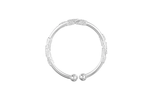 牧言 气质复古新中式简约小众设计高级感 光面立体光面花丝缠绕树叶开口双珠可调节铃铛手饰 合金 繁花似锦手镯 女款