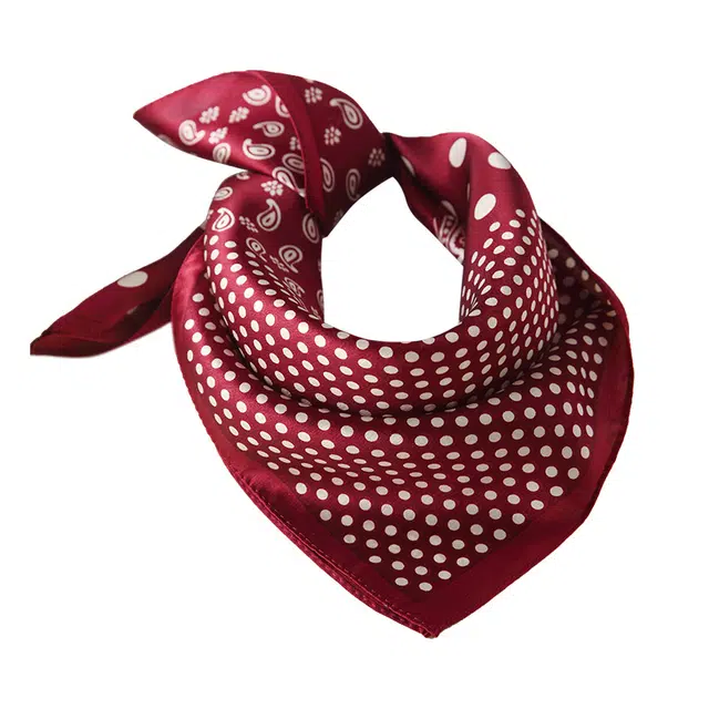 杭丝路 酒红色波点小方巾短款 丝巾 女款