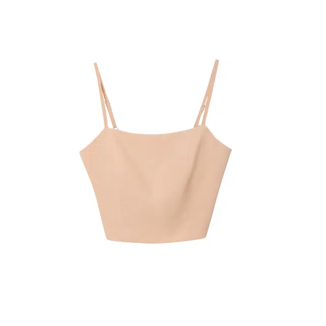 花栗鼠小姐 纯色修身褶皱带胸垫吊带 女款 粉色