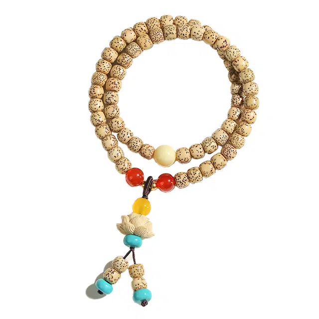 琉堇 中式高档鸡油转运珠 考研上岸双圈叠戴手饰 莲花吊坠串珠 前程似锦文玩念珠 星月菩提 菩提手串 男女同款情侣款