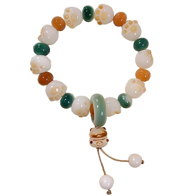 琉堇 国潮可爱炭烧猫爪文玩串珠 中式闺蜜款盘玩手饰念珠 情人绕指柔跑环手链 菩提根 菩提手串 男女同款情侣款