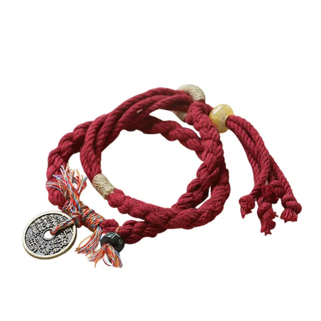 阡陌 山鬼花 新中式手绳铜钱藏式红绳精致简约时尚百搭小众设计感 男友礼盒 铜 手链 男女同款情侣款