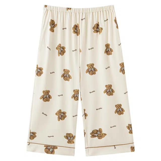 莫代尔 小熊满印孕妇裤可外穿卡通七分裤舒适可调节睡裤 女款 杏色