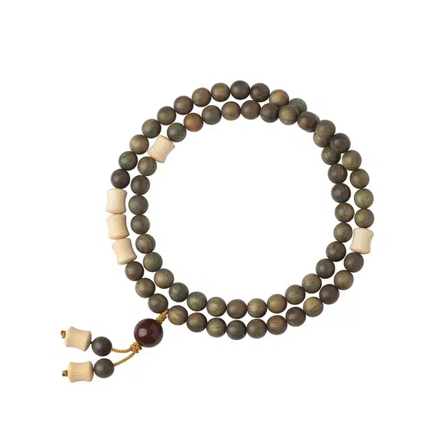 心草 绿檀木新中式国风叠戴文玩绿檀木佛珠 复古气质经典文艺独特双圈 紫金鼠 手串 女款