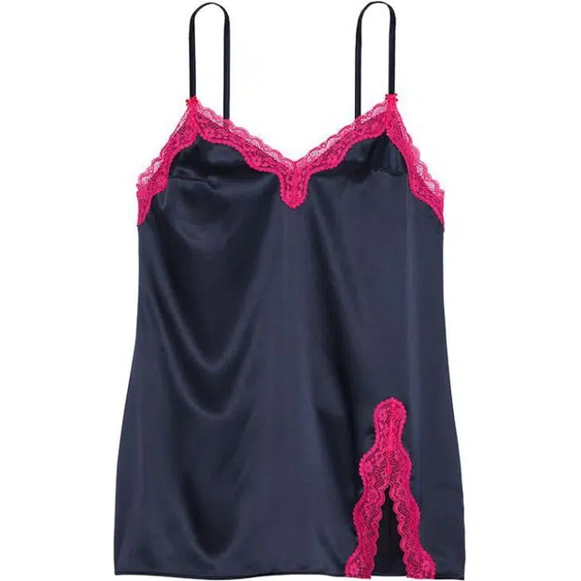 Victoria's Secret Tease Satin Lace-Trim Mini SlipNoir Navy V