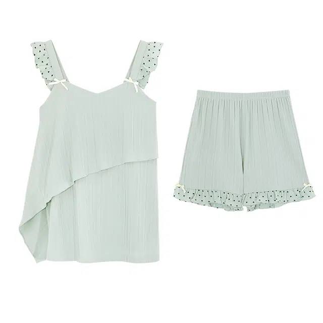 睦隆世家 韩版纯无袖上衣薄款休闲短裤睡衣套装 女款 浅蓝色