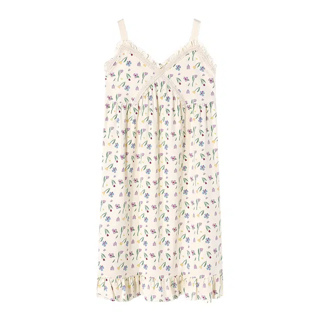 莫代尔 韩版花卉薄款休闲无袖睡衣套装 女款 花色