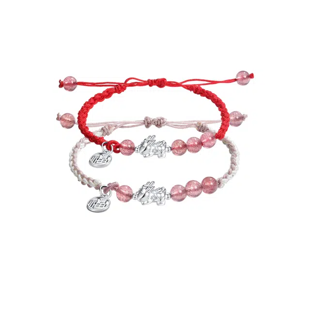 华髻 国潮复古新中式貔貅招财五路财神吞金兽小众设计高级感 立体镂空福牌好运转运珠路路通编织可调节手绳 手链 男女同款情侣款