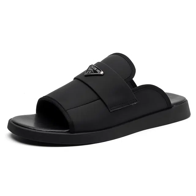 圣大骑士 舒适百搭 经典简约 橡胶底 防滑防磨一字拖鞋 男款 黑色