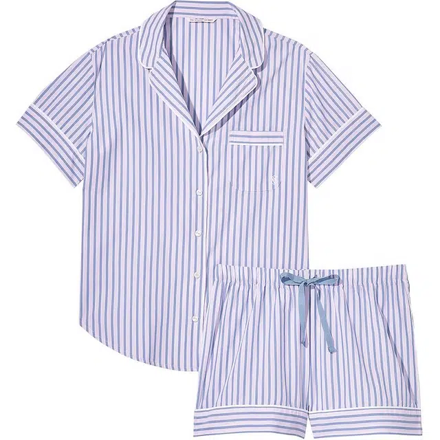 Victoria's Secret Cotton Short Pajama Set Blue Stripes