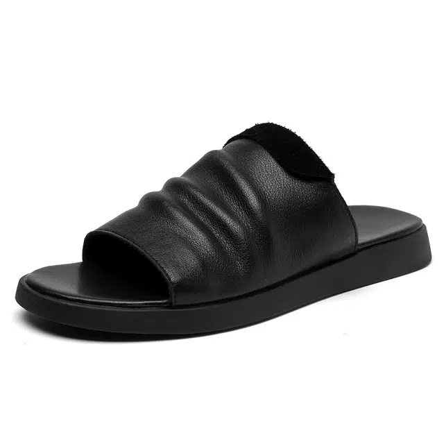 圣大骑士 百搭舒适 橡胶底 防臭防磨一字拖鞋 男款 黑色