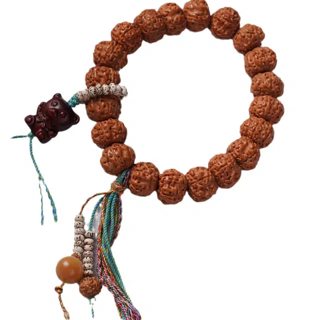 亲喜 单圈搭配紫檀可爱小熊流苏木质文玩 金刚菩提 手串 男女同款情侣款