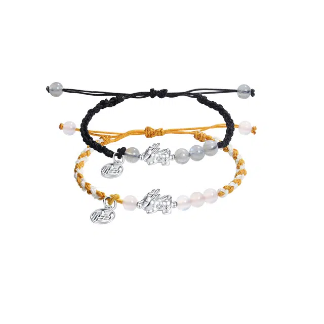 华髻 貔貅吞金兽路路通转运珠好运连连新中式国潮 平安纳福立体镂空福牌小众设计创意个性百搭 可调节手工编织手链 男女同款情侣款