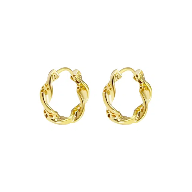 伊灿 简约气质小众设计感金色麻花 铜镀真金 耳环 女款 高级时尚百搭