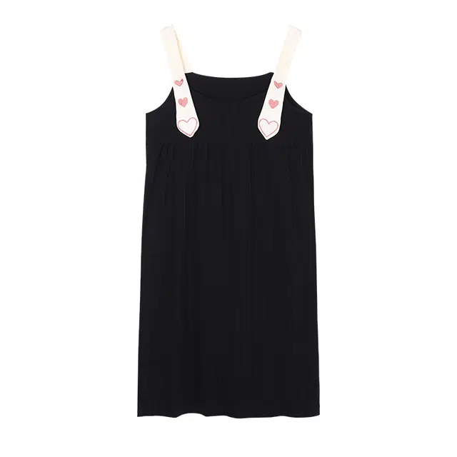 莫代尔 爱心印花休闲舒适透气无袖可外穿睡裙 女款 黑色