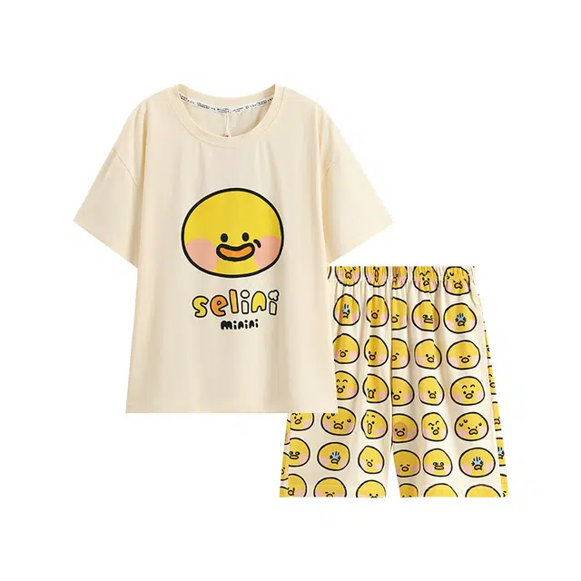 芬腾 休闲凉感短袖舒适透气短裤睡衣套装 女款 米杏