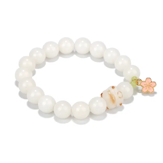 宝罗拉 文玩转运发财猫佛珠盘玩首饰 白玉菩提 手串 男女同款情侣款