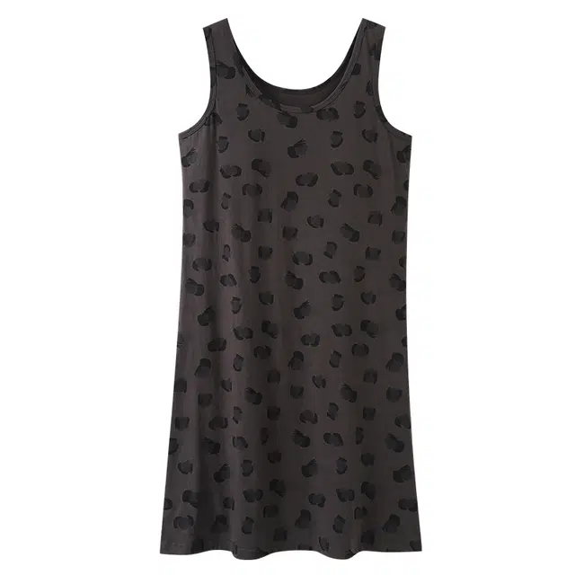 睦隆世家 薄款简约印花满印纯色柔软无袖睡裙 女款 熟褐色