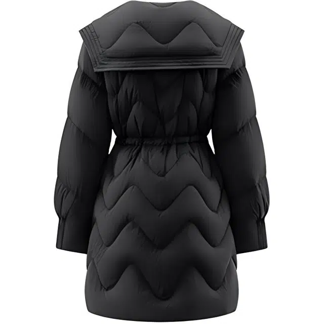 艾莱依 纯色中长款宽松翻领抽绳收腰羽绒服 女款