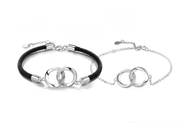 大唐国鼎 莫比乌斯环双扣永不分开的爱冷淡风精致气质甜蜜高级感 小众莫比乌斯双环设计 合金 手链 男女同款情侣款