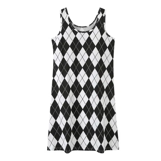 睦隆世家 亲肤柔软舒适无袖睡裙 女款 黑白格子