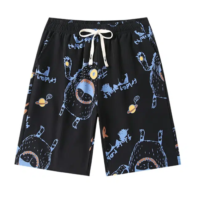 雅鹿 街头纯色基础款简约透气舒适垂感沙滩满印松紧五分休闲短裤 男女同款