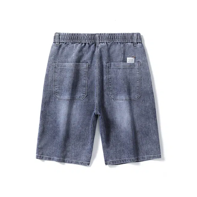 雅鹿 百搭时尚宽松水洗耐磨美式复古五分裤牛仔短裤 男款 蓝色