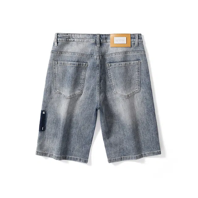 雅鹿 宽松潮牌百搭休闲字母印花水洗耐磨中腰牛仔短裤 男款 蓝色