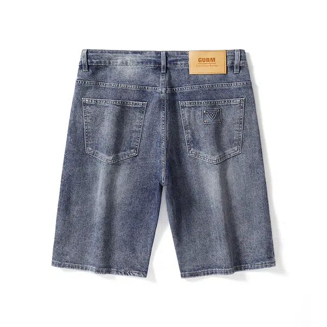 雅鹿 高街美式宽松水洗耐磨休闲五分裤牛仔短裤 男款 蓝色