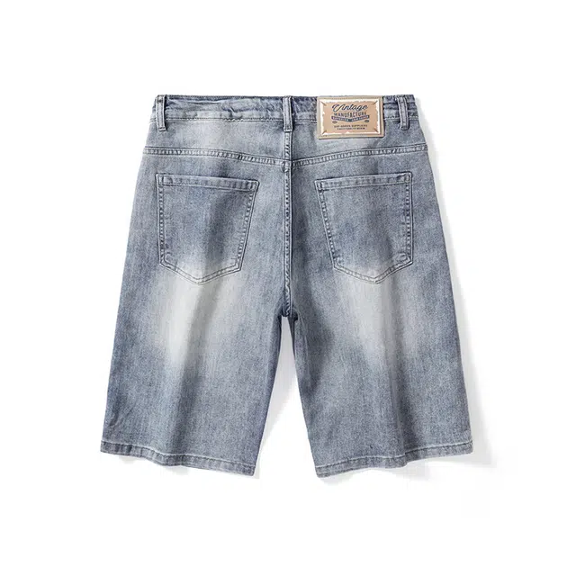 雅鹿 破洞宽松水洗耐磨中腰牛仔短裤 男款 蓝色