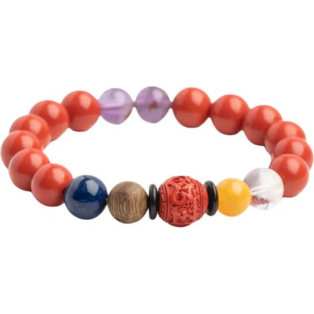 仙源 六字箴言多宝新中式文玩念珠佛珠平安福 再造辰砂朱砂 玉石手串 男女同款情侣款