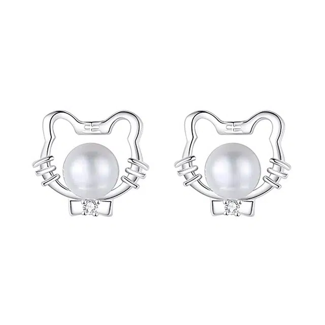 周百福 小老虎 法式优雅气质高级感小众设计感精致小巧 淡水珍珠 耳钉 女款
